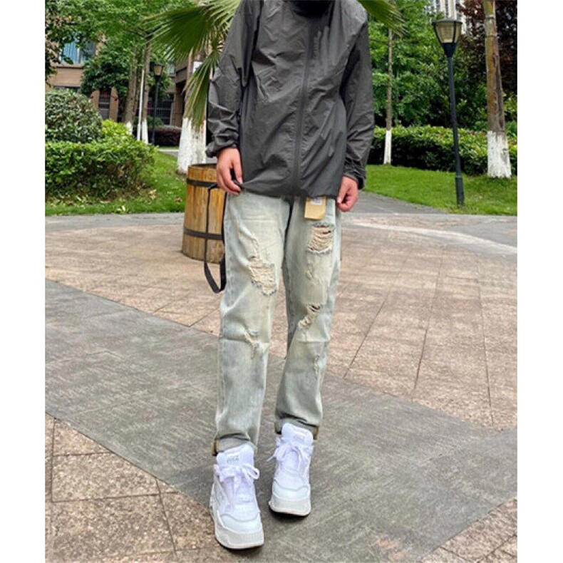 做旧牛仔裤男款春秋季水洗修身破洞长裤ins宽松百搭休闲裤 NE618图片