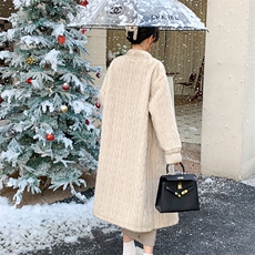 2025冬装新款长款大衣皮毛一体长袖麻花轻奢皮草外套，女装皮草，2C091