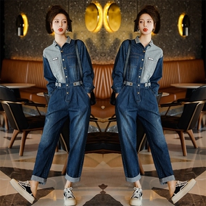 拼接牛仔连体裤女2025春秋新款高端设计感炸街显瘦连身裤图片