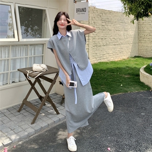 韩系设计感小众套装裙女2025夏季新款叠穿不规则衬衫半身裙三件套图片