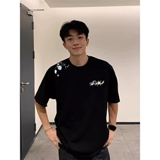 万针全刺绣工艺抖音得物高品质260克重磅纯棉双纱美式高街短袖T恤，男装T恤，电商A486