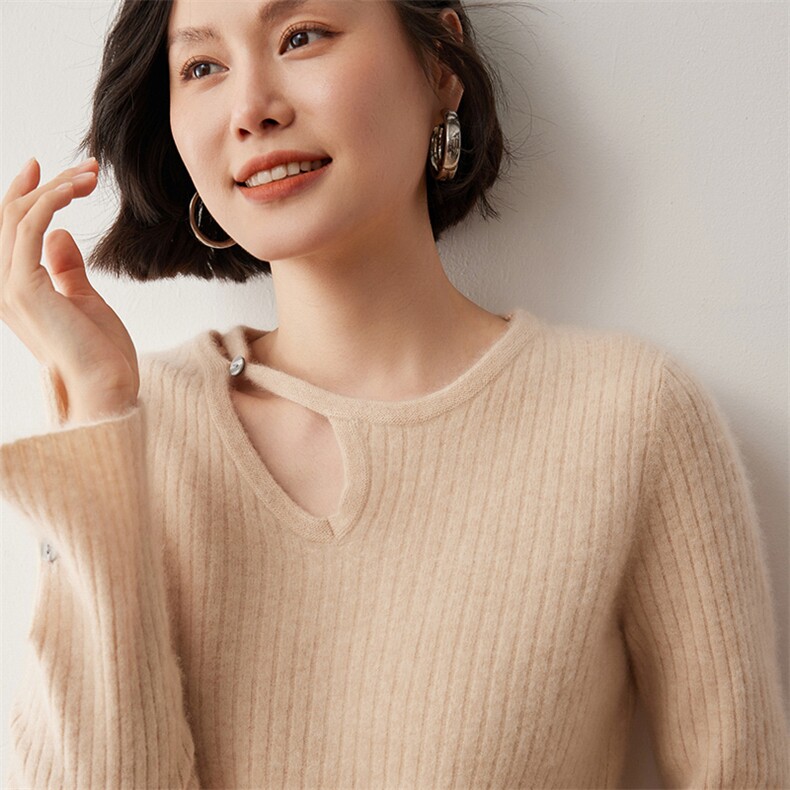 三粒扣女秋冬新款针织羊绒衫2024年秋冬季设计感,女装羊绒衫,蒂暖羊绒