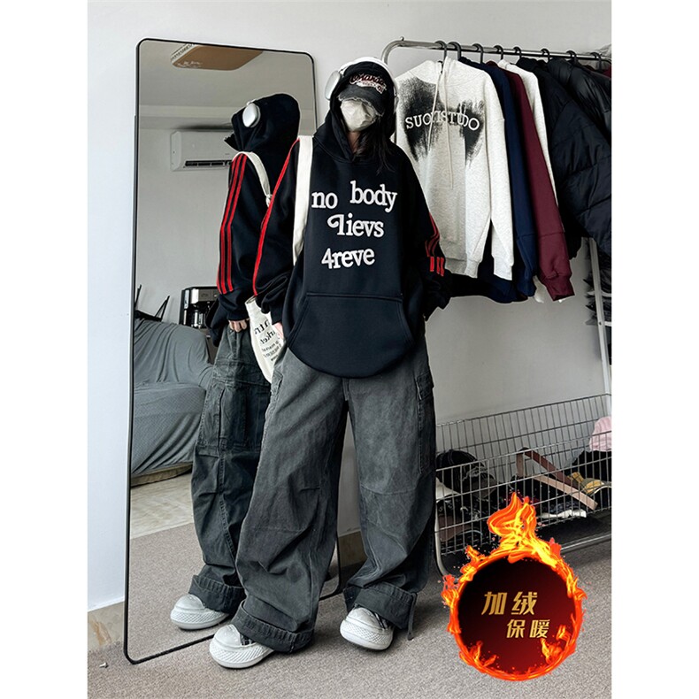 抖音得物供货提供视频秋冬重磅美式宽松织带连帽卫衣2315,男装卫衣,电商A486