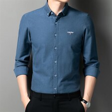 高品质春秋季新品纯色刺绣男装长袖衬衫翻领修身衬衣PL22326-P78，男装衬衫，星座1105-3