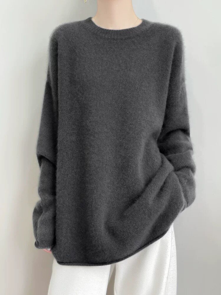 2025年秋季套头长袖长袖圆领时尚百搭通勤简约卷边，女装羊毛衫，梵泰羊绒