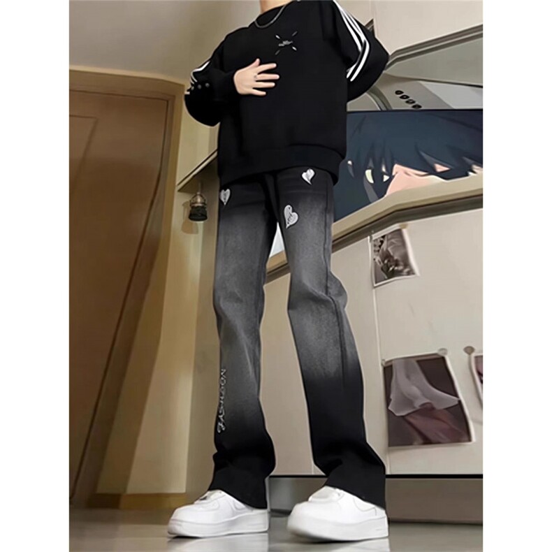 春季美式刺绣牛仔裤男直筒潮牌高街休闲宽松阔腿长裤子LA5533-P47,男装牛仔裤,星座1008