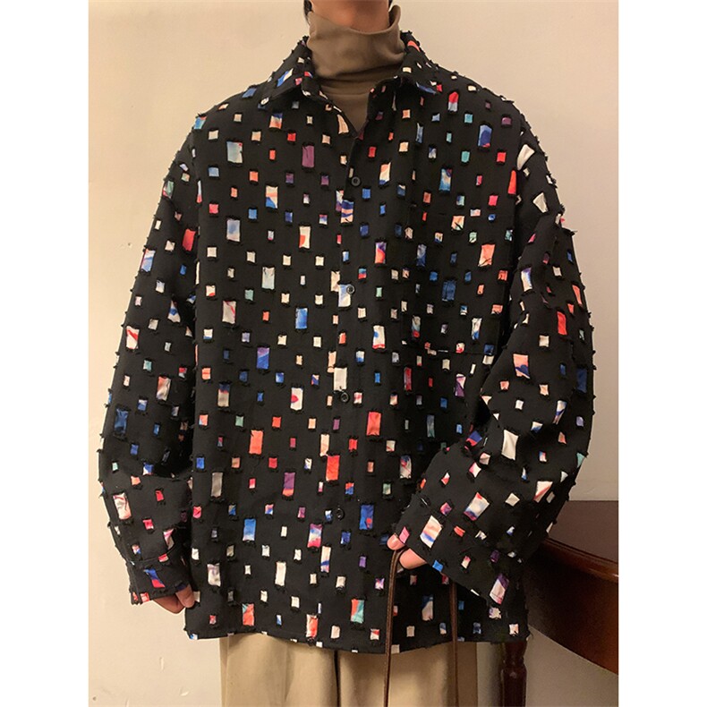 现货秋季新款高品质破洞衬衫抖音品质CS7842-特P50控78,男装衬衫,电商A059