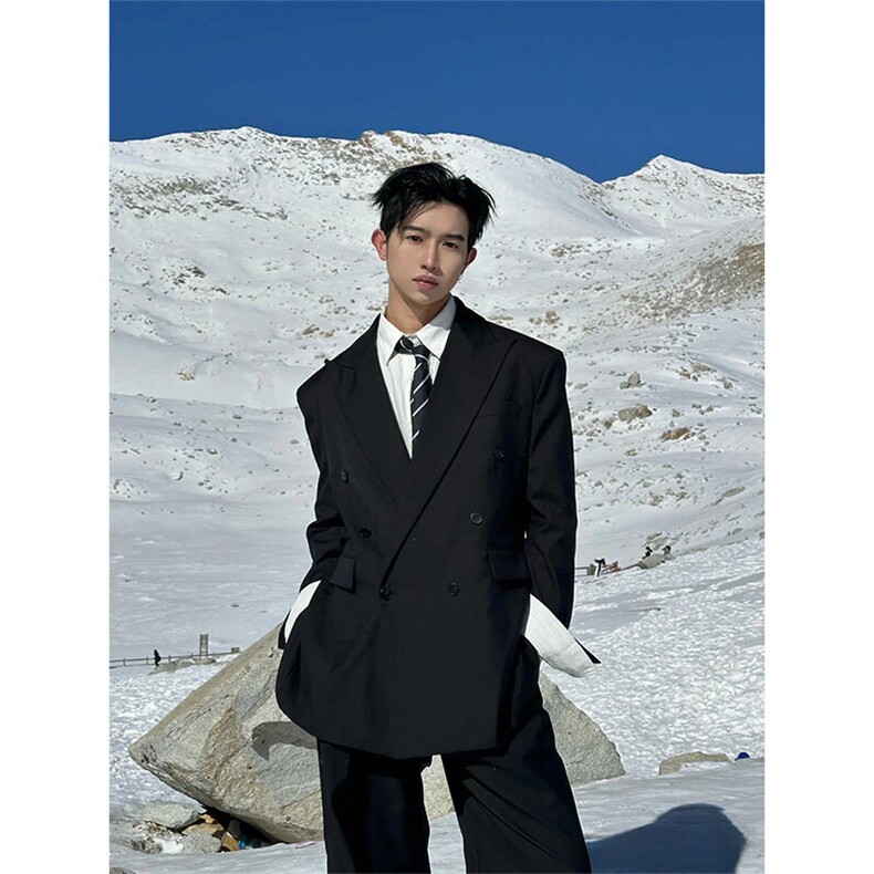 现货~春季廓形双排扣西服戗驳领垫肩休闲西装男外套X896-特P95,男装西服,星座1004-3