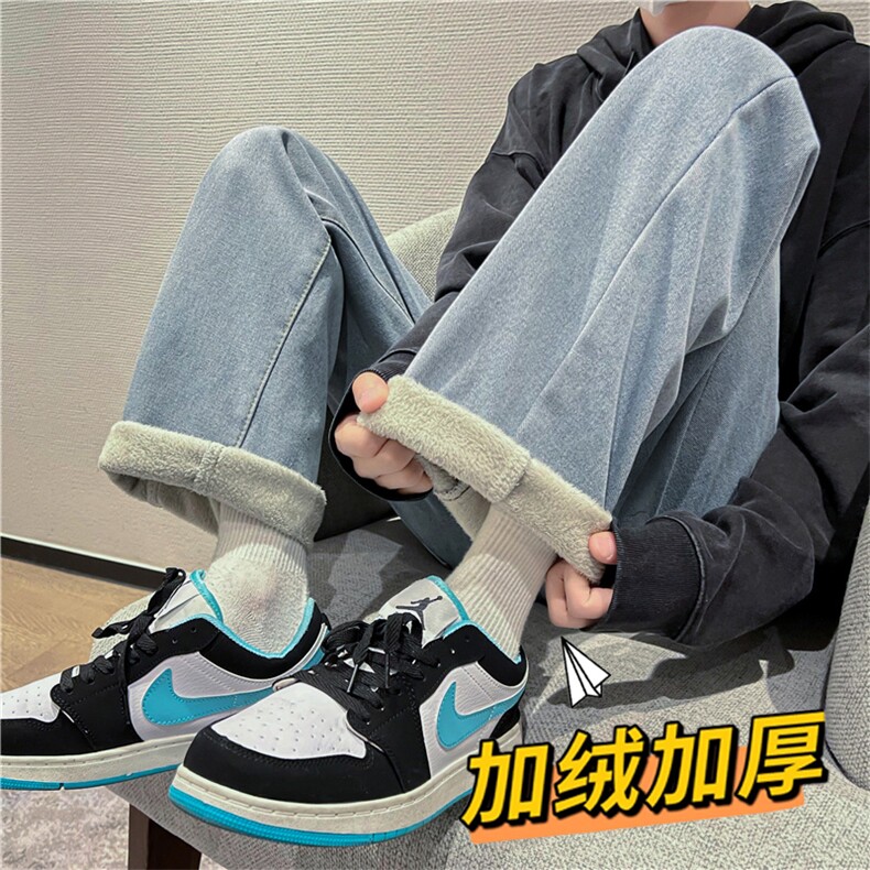 秋冬加绒加厚大码S-3XL港风直筒牛仔裤男  K1810-P常规38 加绒45图片