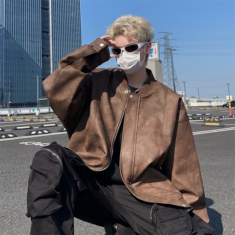 港风高街痞帅男装外套美式短款夹克PU皮机车服DSA157B-J206-P90,男装夹克,电商A157B