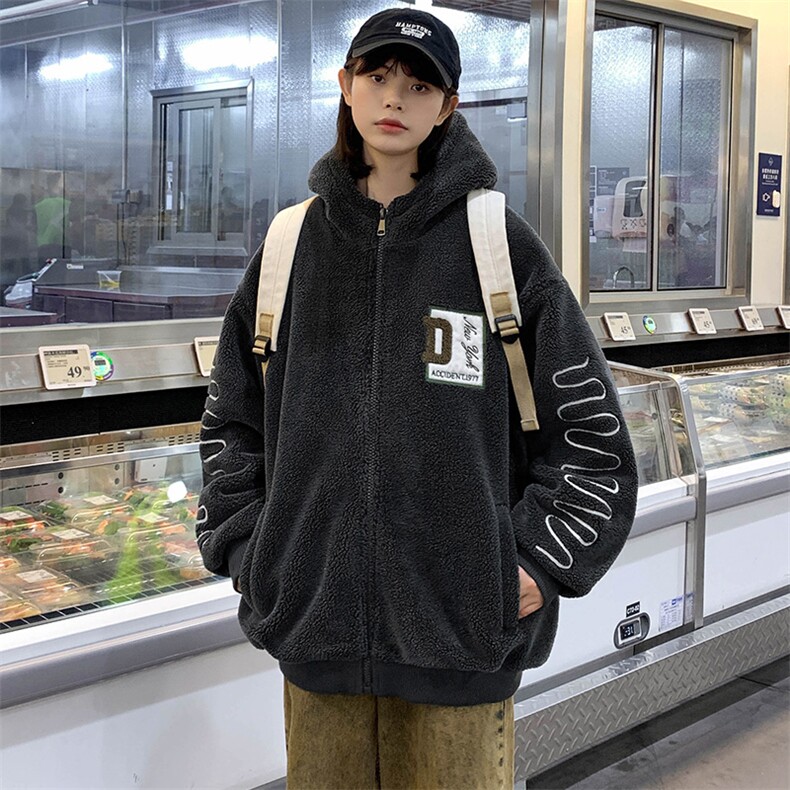 2023冬上新加绒加厚刺绣棉衣羊羔绒连帽外套男女 992-P110控价158图片