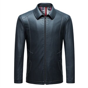 2022男士纯色皮衣春秋季新款翻领上衣中年商务休闲爸爸装外套图片