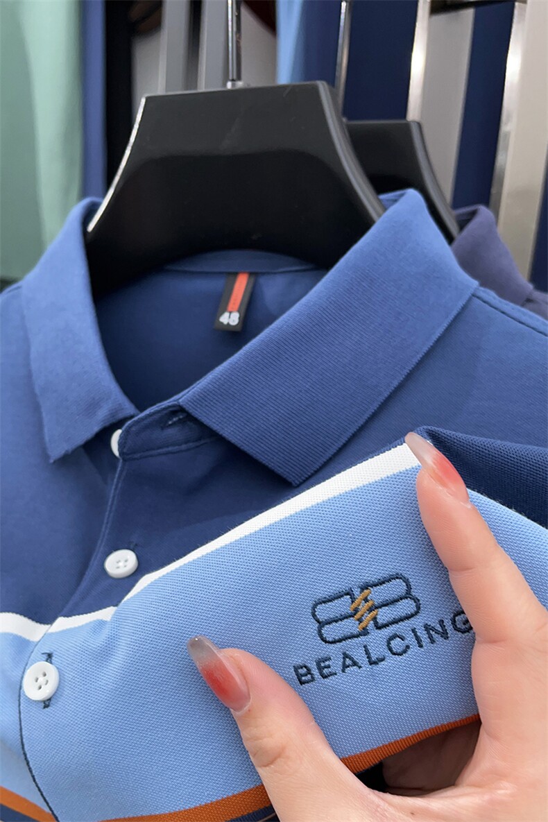 BP6329钱塘2020-2夏季新款男士薄款短袖翻领条纹T恤休闲上衣P64,男装T恤,钱塘207-2