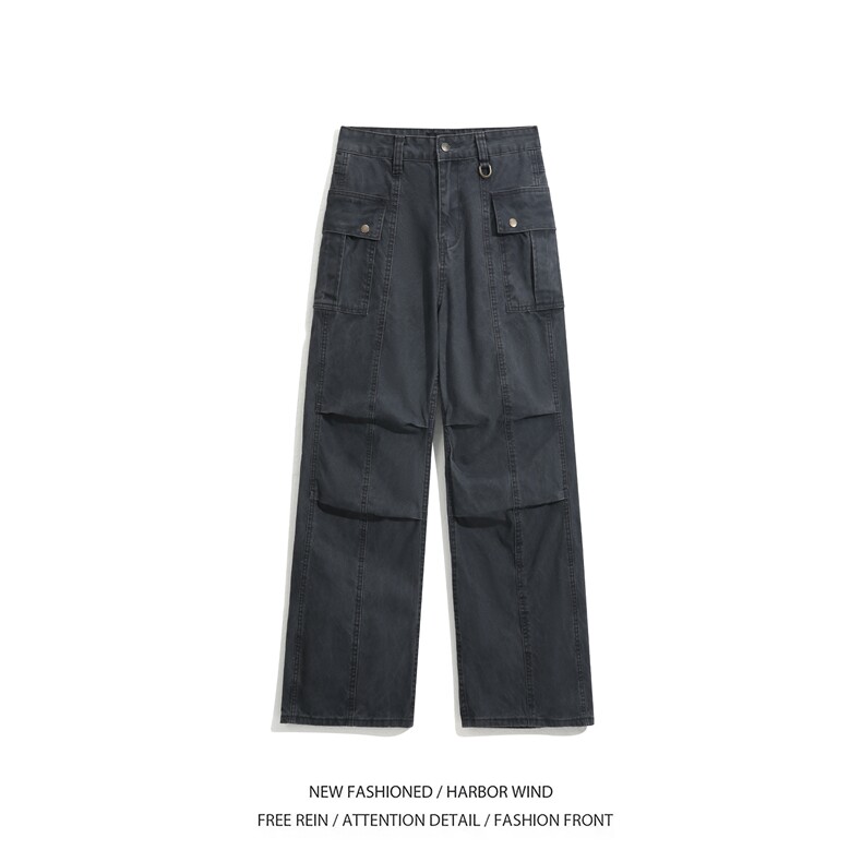 抖音品质美式高街做旧褶皱宽松直筒工装裤B315-K891-p65控88,男装工装外套,电商B315