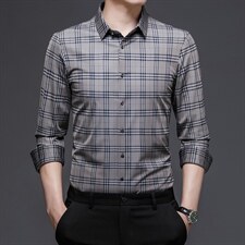 衬衫男士长袖2023春季衬衣免烫高级感休闲格子寸衫男CSL9211-P105，男装衬衫，电商B212（原钱塘6029）