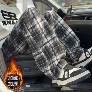 潮流宽松休闲裤小香风格子宽松复古加绒阔腿裤A161-CK004图片