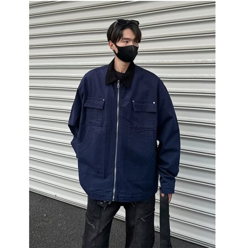 春秋宽松型青少年藏蓝色底特律工装夹克男秋冬潮长袖3569/P100,男装夹克,星座506