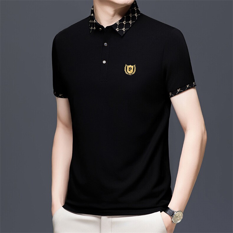 HP5110夏季新款男士T恤衫简约刺绣男士短袖翻领通勤男装图片