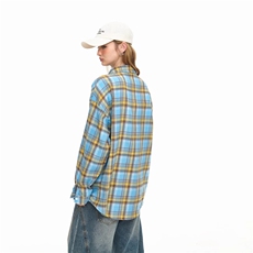美式潮牌口袋刺绣格子衬衫男女春秋新款情侣款宽松外套，男装衬衫，星座410-6（原星座1304-1）