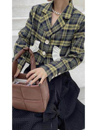 【现货】秋款格子短西装上衣，女装西装，blue face