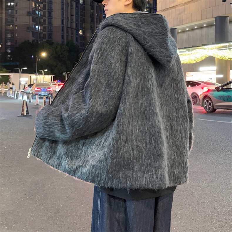 美式复古马海毛连帽男慵懒风高级感短款开衫针织夹克JK02563-P90,男装夹克,星座308B-2