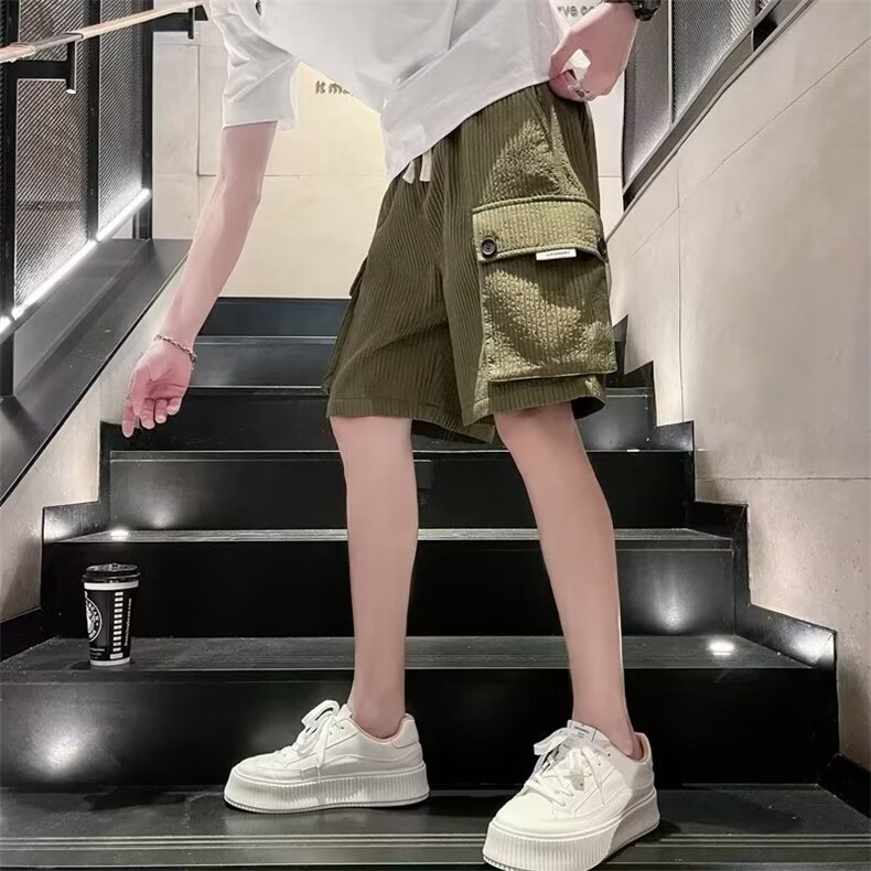 白色条纹工装短裤男夏季流大口袋休闲宽松5五分裤新款2023D06,男装牛仔裤,星座1116A-2（原606A-1）