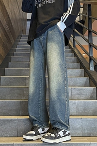 美式高街牛仔裤直筒设计情侣小众百搭宽松夏大码长裤NZ112p45图片