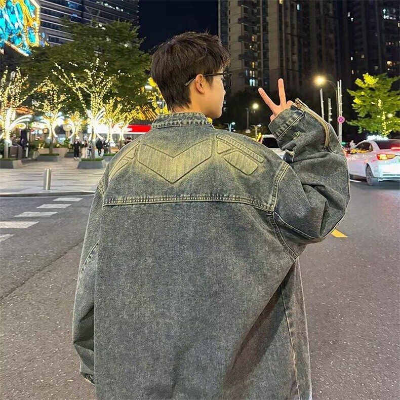 美式潮牌2026春季新款高街牛仔外套男女百搭宽松帅夹克W6270-P77,男装夹克,星座412-2