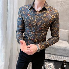 312A-921-P55新款社会精神小伙修身长袖衬衫男碎花衬衣-首1，男装衬衫，星座312A-5