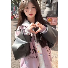 美式字母刺绣拼色棒球服外套男女宽松春秋2025新款潮高街夹克，男装夹克，星座1210-1