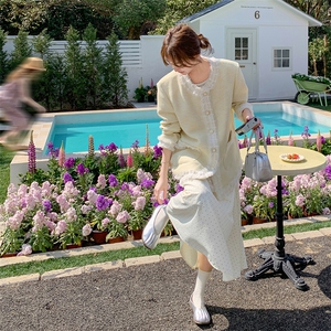黄色淑女气质小香风蕾丝花边外套女2025春新款法式温柔高级感上衣图片