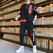 新款夏季短袖宽松T恤套装男装潮流时尚休闲两件套体恤套装F168P75，男装休闲套装，电商A086