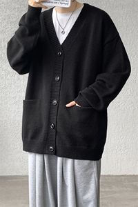 8XL-M大码V领开衫毛衣外套男日系复古宽松慵懒风针织衫KS002p55图片