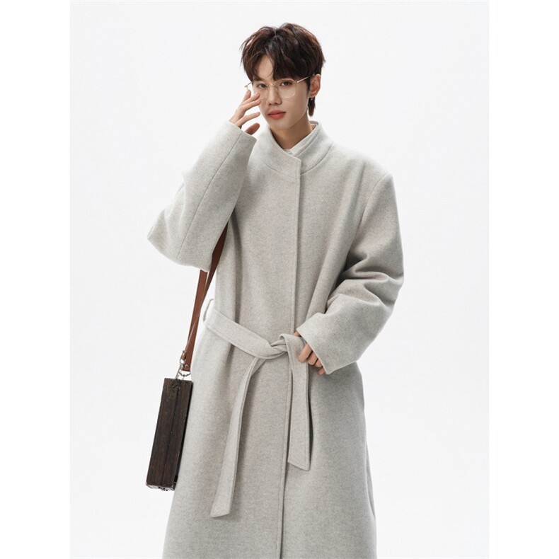 新中式立领加棉中长款毛呢大衣男韩系呢子风衣外套F803-P128，男装风衣，星座812