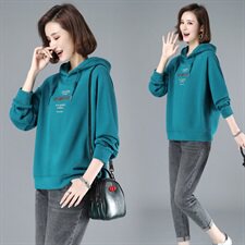 时尚宽松连帽刺绣卫衣女新款韩版百搭显瘦长袖上衣外套秋冬季加绒加厚学生潮，女装卫衣/绒衫，简韵佳
