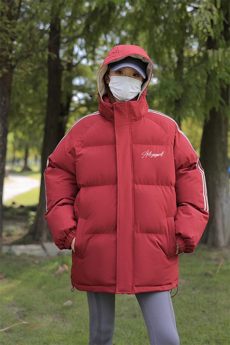 冬季拼三条杠男女情侣面包服羽绒棉宽松连帽棉衣C408M1258P100,男装棉衣,电商C408(原B339-1)