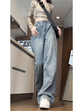 流星纹怀旧蓝阔腿直筒宽松牛仔裤拖地长裤XZ603-K812-P60控78，男装牛仔裤，星座603