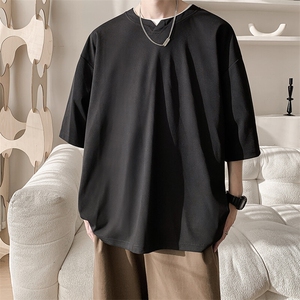 8XL-M冰丝凉感短袖T恤夏季大码V领垂感五分半袖体恤衫DX1206/P35图片