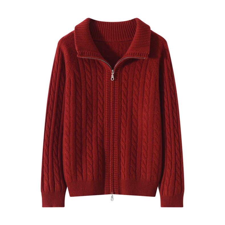 2025年秋季时尚百搭通勤简约休闲拉链加厚麻花开衫，女装羊绒衫，玖雪绒羊绒