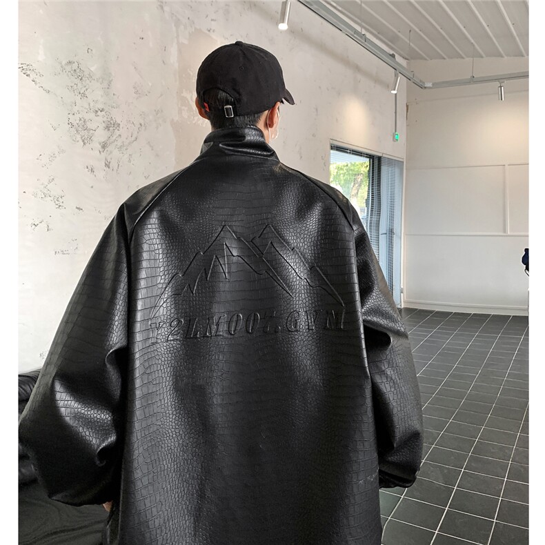 港风鳄鱼纹面料山钢印印花设计潮流休闲夹克男JK77747P85控118，男装夹克，星座227-7