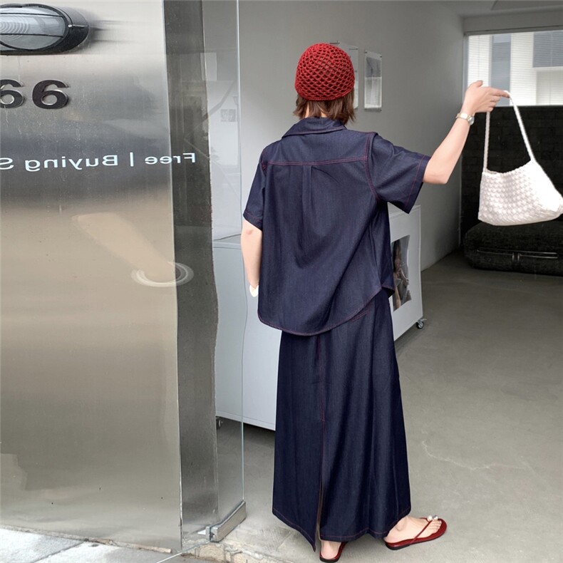 （新款现货）2026夏装短袖大版宽松明线天丝牛仔套装两件套,女装套装/套裙,印象茜