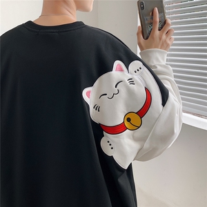 秋冬圆领卫衣男招财猫刺绣卫衣港风中性宽松百搭1016-1 WY077 P35图片