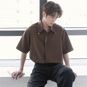 夏季新款男装时尚百搭短袖衬衫气质轻奢设计感宽松上衣男 S510图片