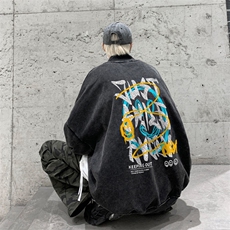 水洗做旧加绒加厚卫衣男23冬高领笑脸印花打底衫XZ514-2-X56-P78，男装T恤，星座514-2(原B239)