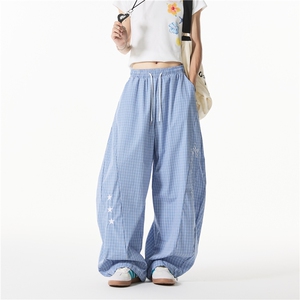 抖音品质夏季新款潮流宽松格子休闲冰丝裤B315-K25433-特p35控68图片