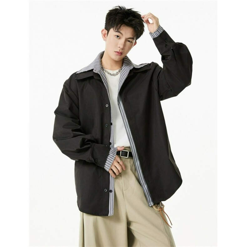 白色条纹撞色假两件衬衫男款夏季痞帅cleanfit衬衣外套CA6756，男装衬衫，星座1116A（原606A-3）