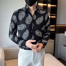 秋冬印花痞帅大V领衬衫店主风社会小伙301A-1/CS612/P55，男装衬衫，星座301A-1
