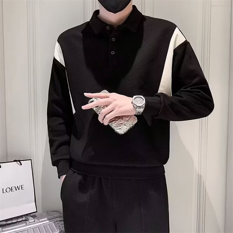 男生杏色polo衫男长袖秋季高级感2025新款纯色t恤男款美式上衣潮,男装Polo衫,星座506A