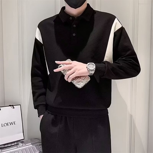 男生杏色polo衫男长袖秋季高级感2025新款纯色t恤男款美式上衣潮图片
