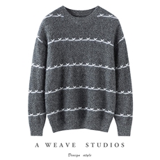 简约时尚高级感气质慵懒风百搭条纹针织衫，女装针织衫/毛衣，佰米娇羊绒